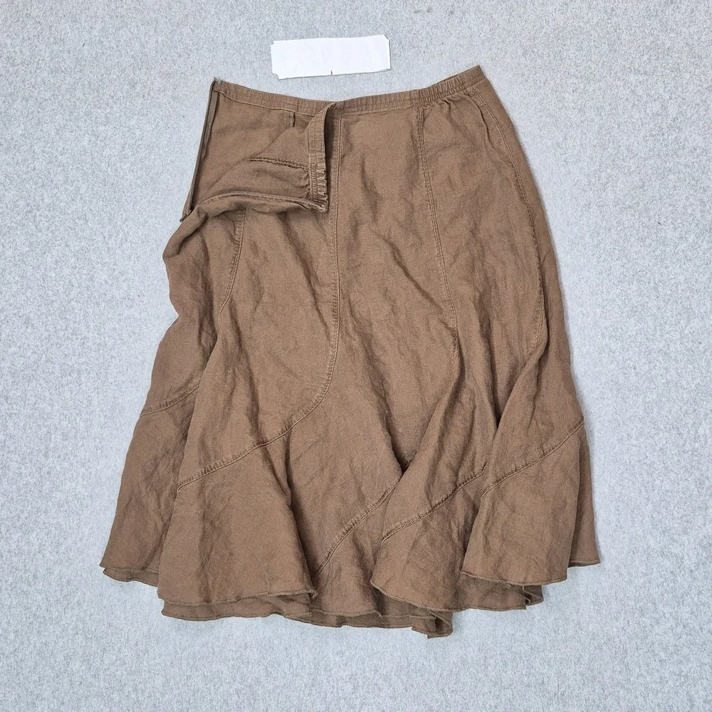 J Jill Women Skirt 8P Brown Linen A-Line Coastal Beach